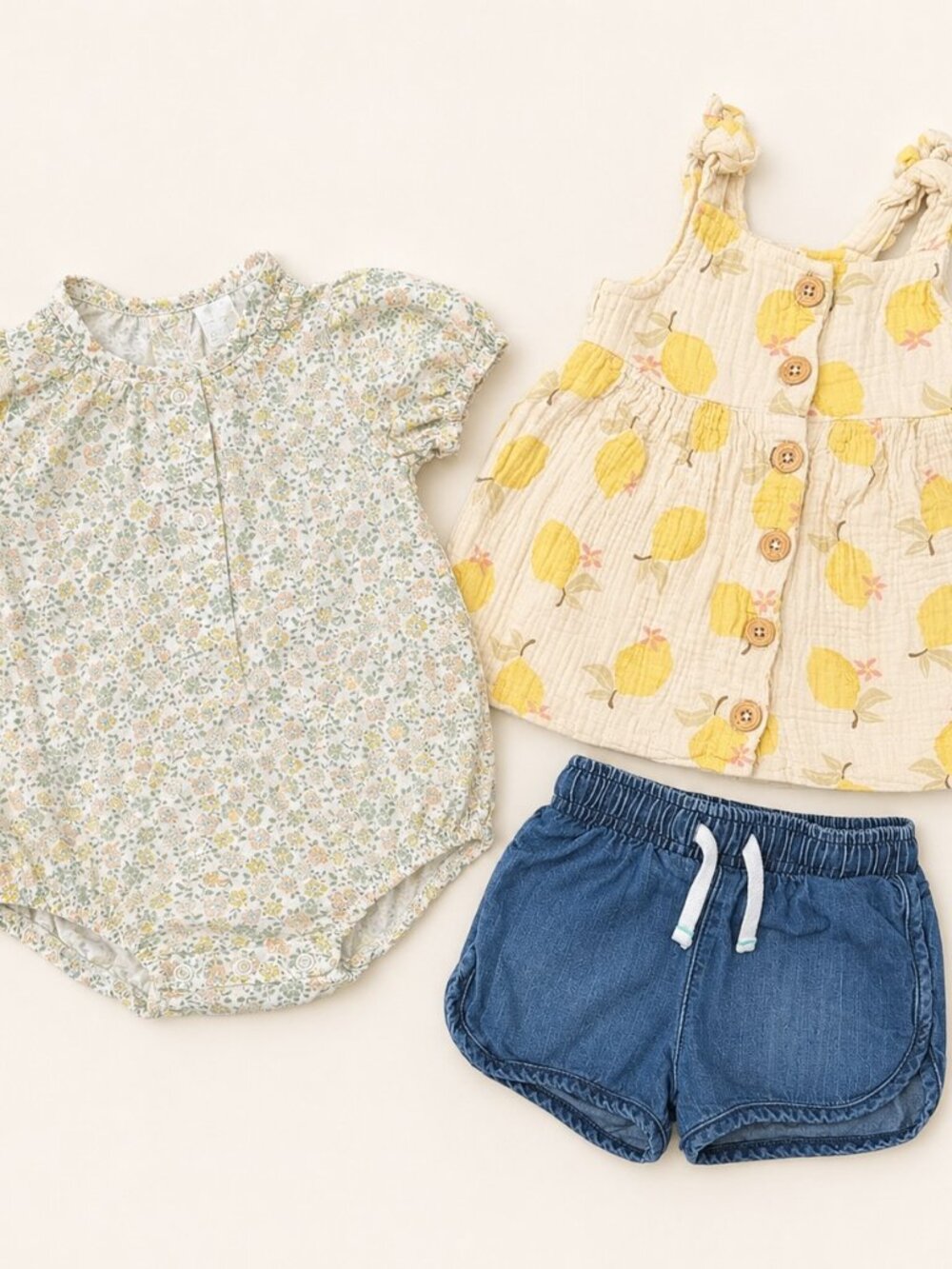 Carter's + Rabbit Bear Baby Girls Romper Dress Shorts Bundle - 12M